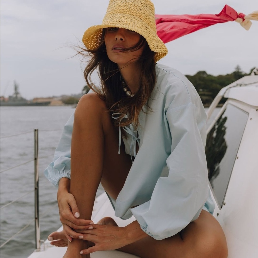 Daily Drills Poplin Tie Top in Light Blue